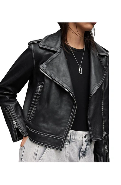 AllSaints Women's Ayra Leather Biker Jacket - Ivory White - Size 2