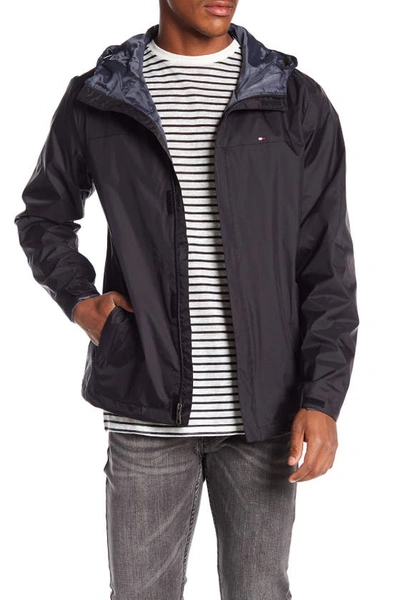 Shop Tommy Hilfiger Hooded Rain Slicker Jacket In Black