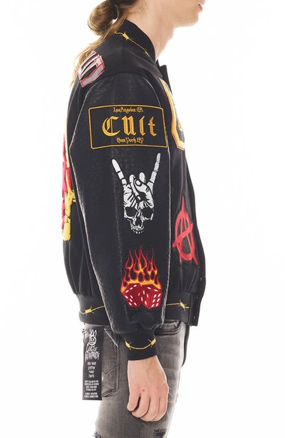 Cult Of Individuality Mixed Media Faux Leather Varsity Jacket In Black