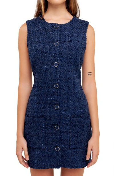 Shop Endless Rose Sleeveless Tweed Minidress In Navy