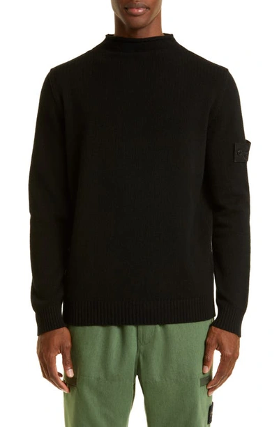 Shop Stone Island Mock Neck Cashmere Sweater In Black
