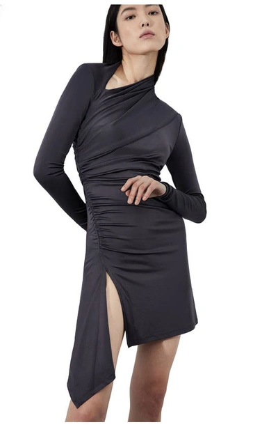 Shop Et Ochs Mackenzie Ruched Asymmetric Long Sleeve Minidress In Shadow