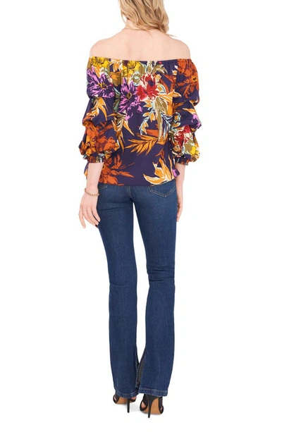 Shop Vince Camuto Floral Print Bubble Sleeve Top In Classic Navy