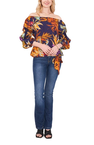Shop Vince Camuto Floral Print Bubble Sleeve Top In Classic Navy