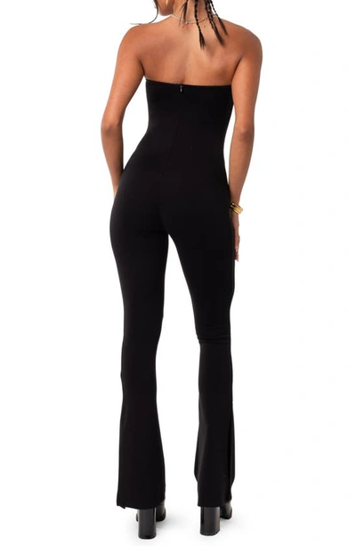 Edikted Melina Side Slit Strapless Flare Jumpsuit In Black