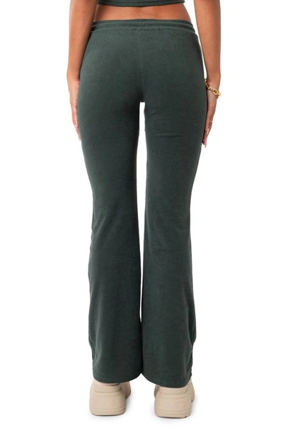 Edikted Terry Low Rise Flare Leg Pants In Green