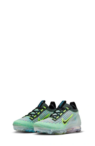 Shop Nike Kids' Air Vapormax 2021 Fk Sneaker In Volt/ Black/ Blue/ Silver