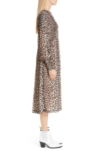 Shop Ganni Leopard Print Georgette Midi Dress In Leopard 943