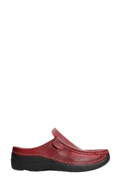 Wolky Roll Slide Mule In Red Printed Leather