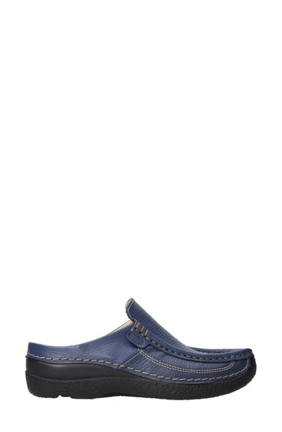 Wolky Roll Slide Mule In Sky Blue Printed Leather