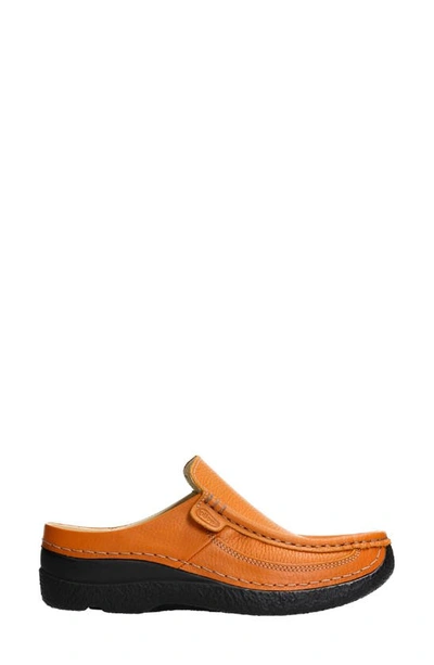 Wolky Roll Slide Mule In Dark Ochre Printed Leather