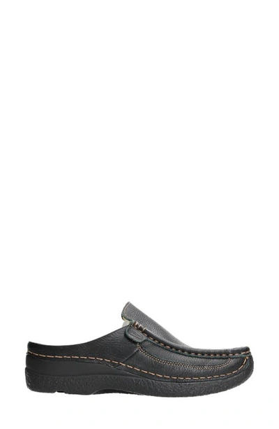 Wolky Roll Slide Mule In Black Printed Leather
