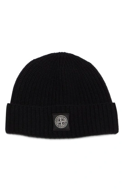 Shop Stone Island Logo Beanie In Black