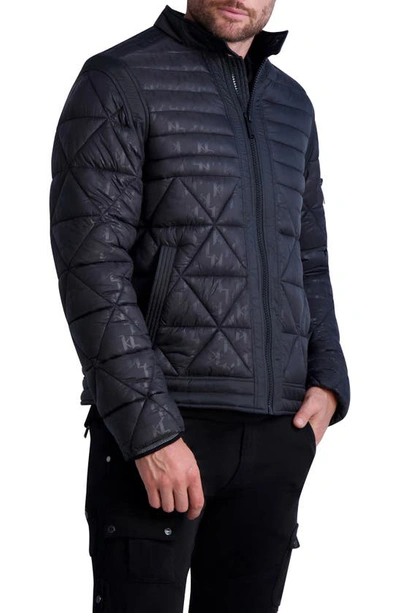 Shop Karl Lagerfeld Logo Print Quilted Jacket In Black