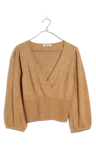Shop Madewell Coziest Yarn Crop Wrap Sweater In Heather Toffee