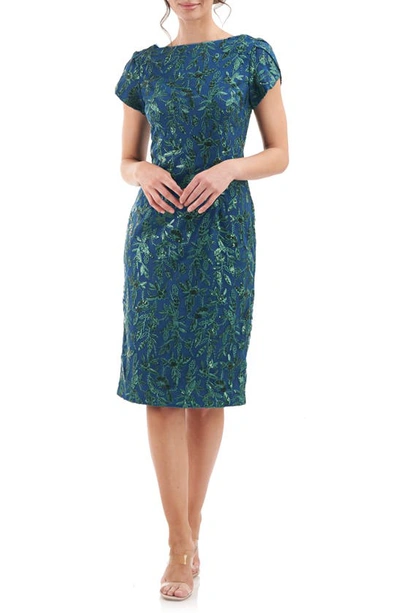 Shop Js Collections Fiona Embroidered Floral Sheath Dress In Cobalt/ Kelly Green