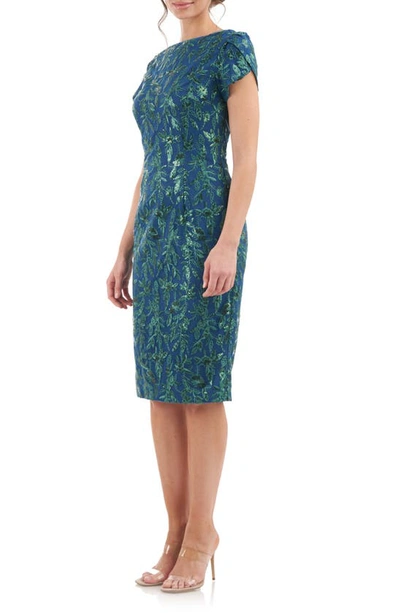 Shop Js Collections Fiona Embroidered Floral Sheath Dress In Cobalt/ Kelly Green