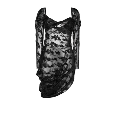 Shop Yuhan Wang Black Draped Jacquard Dress
