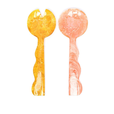 Jonathan Adler Mustique Ripple Salad Serving Set In Pink
