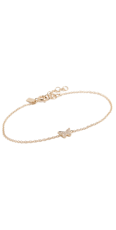 Shop Ef Collection 14k Diamond Butterfly Bracelet In Yellow Gold