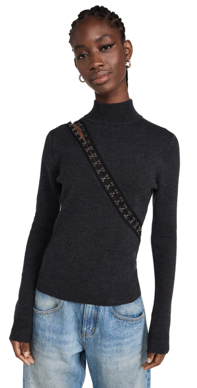 Shop Monse Hook & Eye Fitted Knit Top In Charcoal