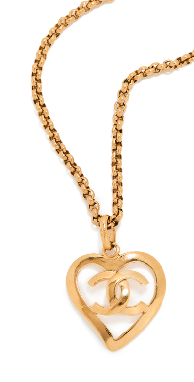 Pre-owned Chanel Gold Cc Open Heart Necklace