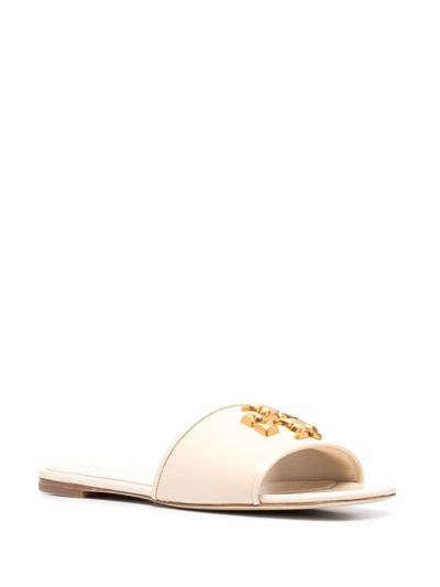 Shop Tory Burch Eleanor Leather Slides In Beige
