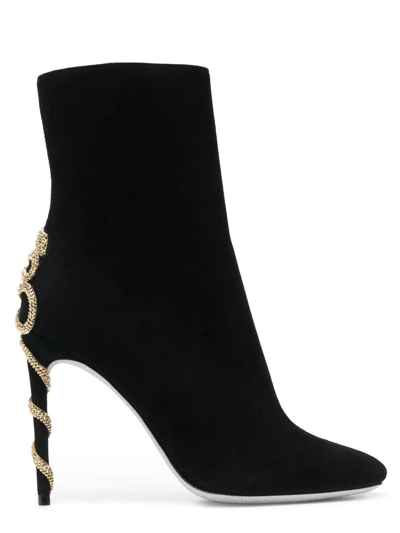 Shop René Caovilla Ankle Boots With Crystal Snake On The Heel In Nero