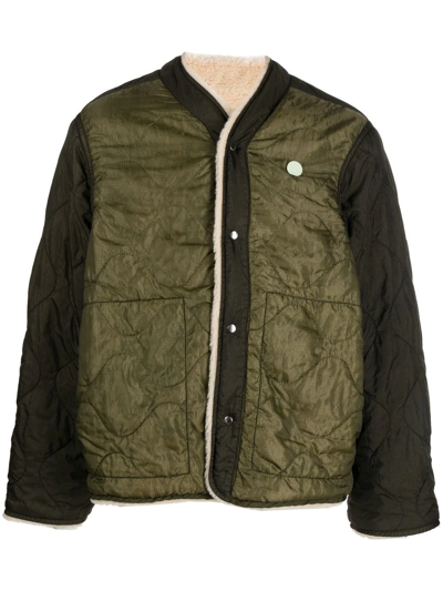 Shop Oamc Quilted Single-breasted Jacket In Green
