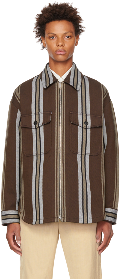 Shop Jacquemus Brown Le Papier 'le Blouson Montagne' Jacket In Brown Stripes