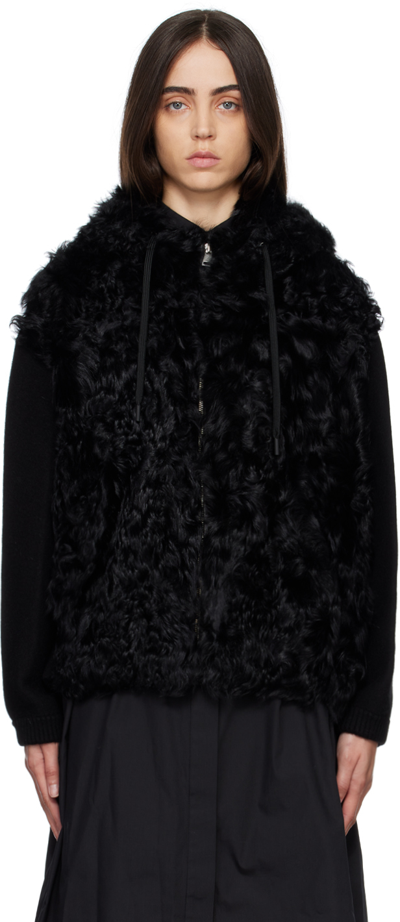Shop Yves Salomon Black Lambswool Jacket In C99 Noir