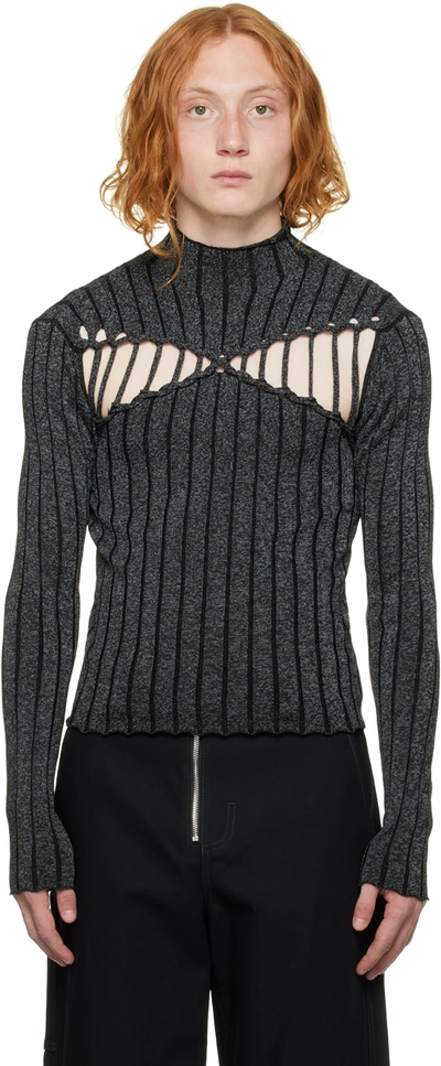 Shop Dion Lee Gray X Braid Sweater In Black