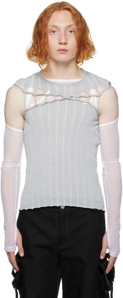 Shop Dion Lee Gray X Braid Tank Top In Silver