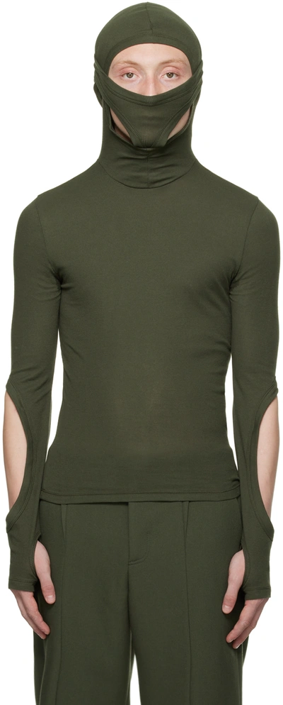 Dion Lee Green Interlock Mask Long Sleeve Turtleneck In Shadow Green
