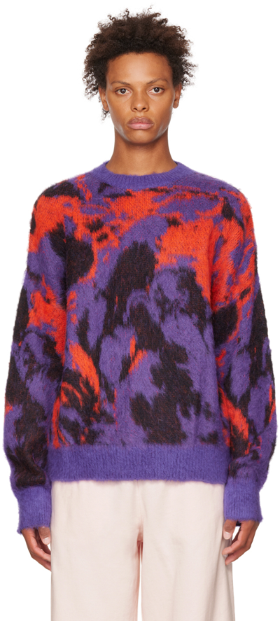 Shop Msgm Red & Purple Acid Marble Drill Sweater In 74 Purple