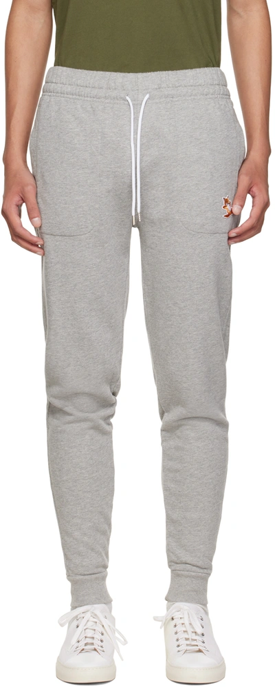 Shop Maison Kitsuné Gray Chillax Fox Lounge Pants In H150 Grey Melange