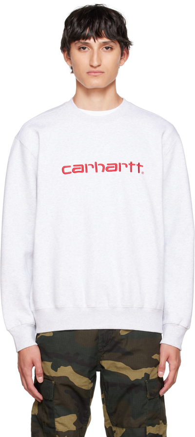 Shop Carhartt Gray Embroidered Sweatshirt In 10gxx Ash Heather /