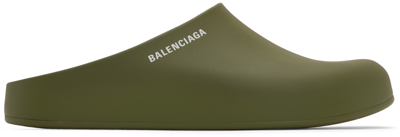 Shop Balenciaga Khaki Pool Closed Slides In 3390 Kaki / White