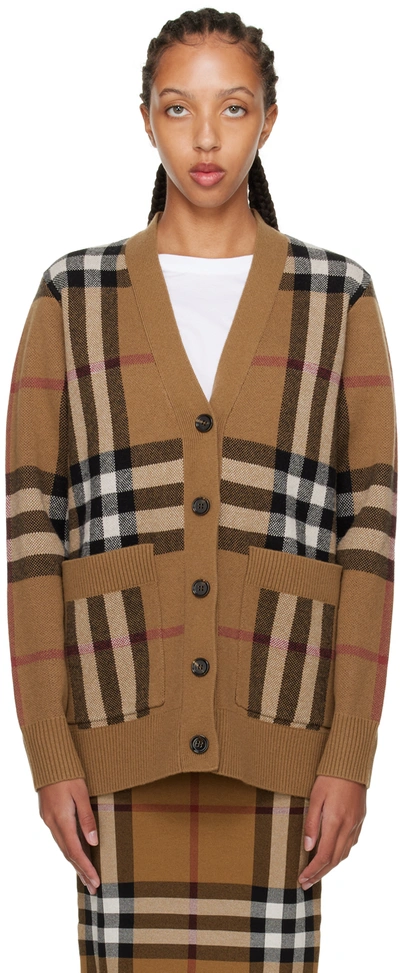 Burberry Checked Wool And Cashmere-blend Cardigan In Brick Brown | ModeSens