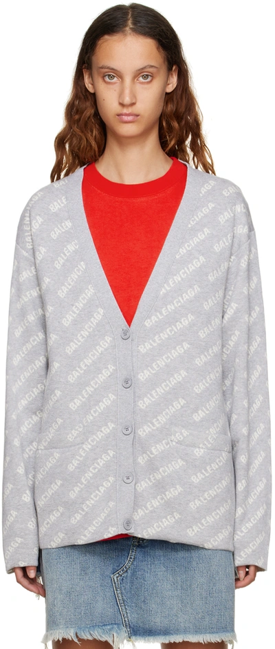 Shop Balenciaga Gray All Over Cardigan In 1461 Grey/white