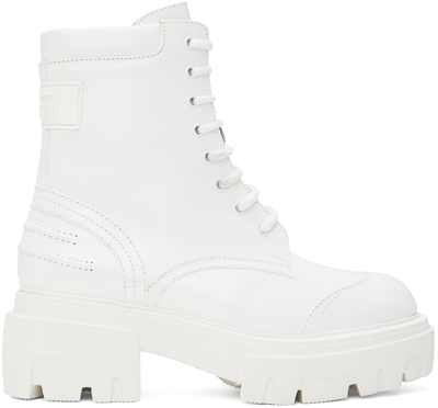 Shop Msgm White Lace-up Boots In 01 White