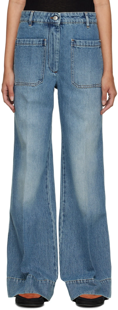 Shop Victoria Beckham Blue Alina Jeans In 7819 Marble Wash
