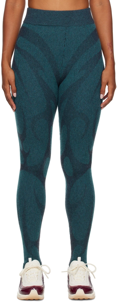 Paolina Russo Ribbed-knit Virgin Wool Leggings In 0932 Azure/ Charcoal