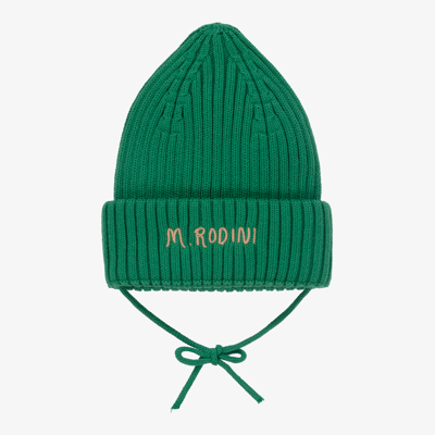 Shop Mini Rodini Green Knitted Logo Hat