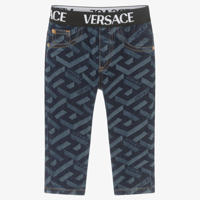 Shop Versace Boys Blue Denim Logo Jeans