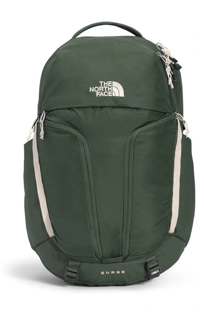 Shop The North Face Surge Water Repellent Ripstop Backpack In Thyme/ Gardenia White