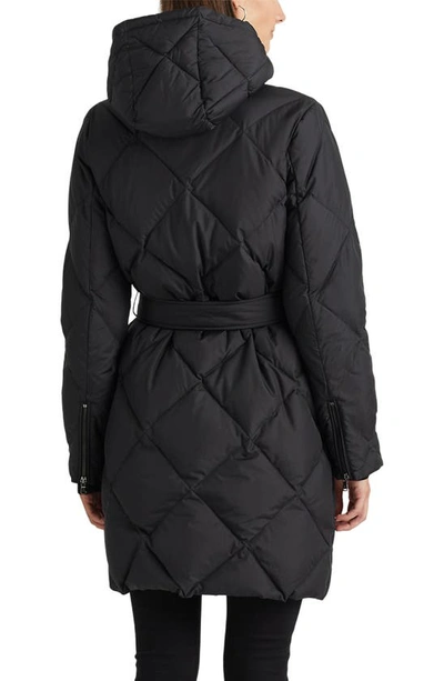 Shop Lauren Ralph Lauren Quilted Down Puffer Coat In Black / Black Watch