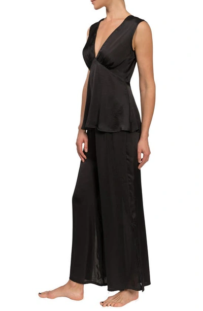 Shop Everyday Ritual Wide Leg Satin Pajamas In Black