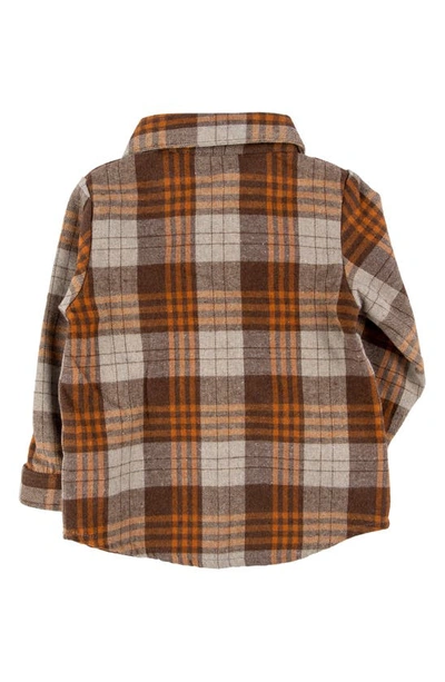 Shop Miki Miette Kid's Jacob Plaid Cotton Flannel Button-up Shirt In Brown