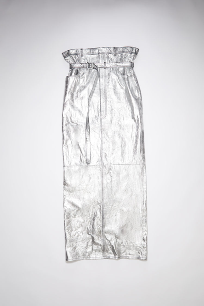 Shop Acne Studios High Waist Leather Maxi Skirt In Silver